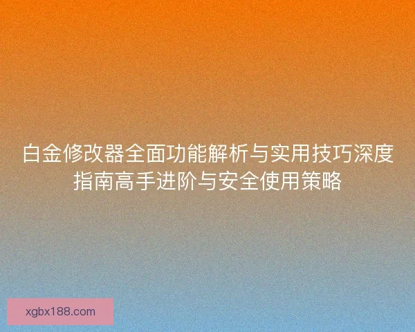白金修改器全面功能解析与实用技巧深度指南高手进阶与安全使用策略