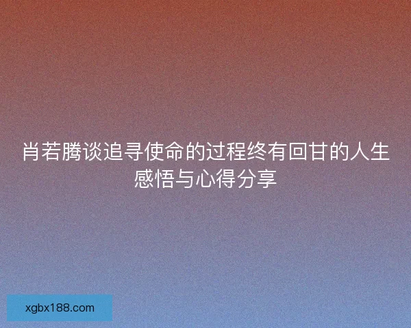 肖若腾谈追寻使命的过程终有回甘的人生感悟与心得分享