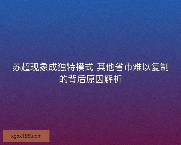 苏超现象成独特模式 其他省市难以复制的背后原因解析